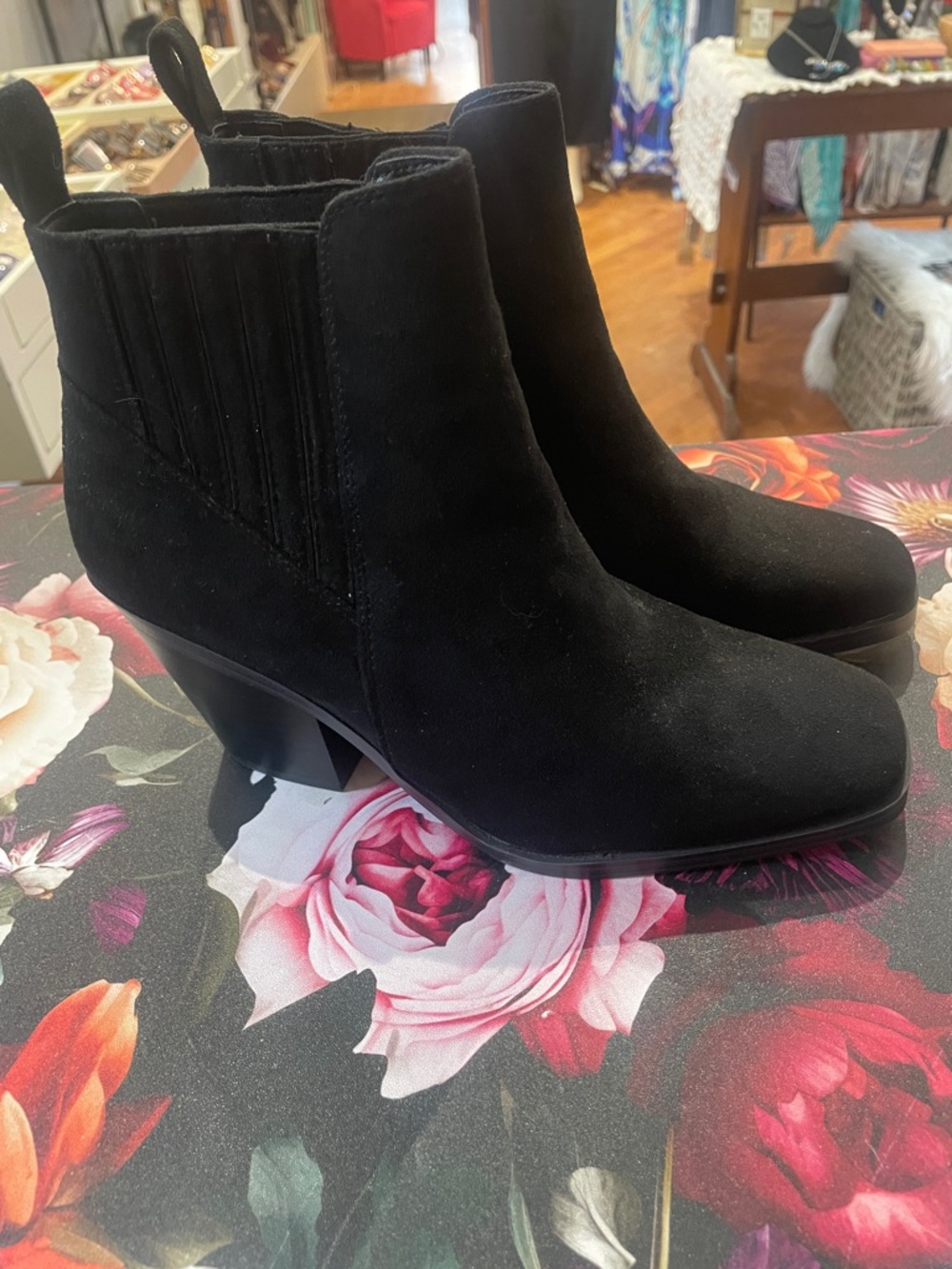 Black Suede Women's Ankle Bootie with Block Heel